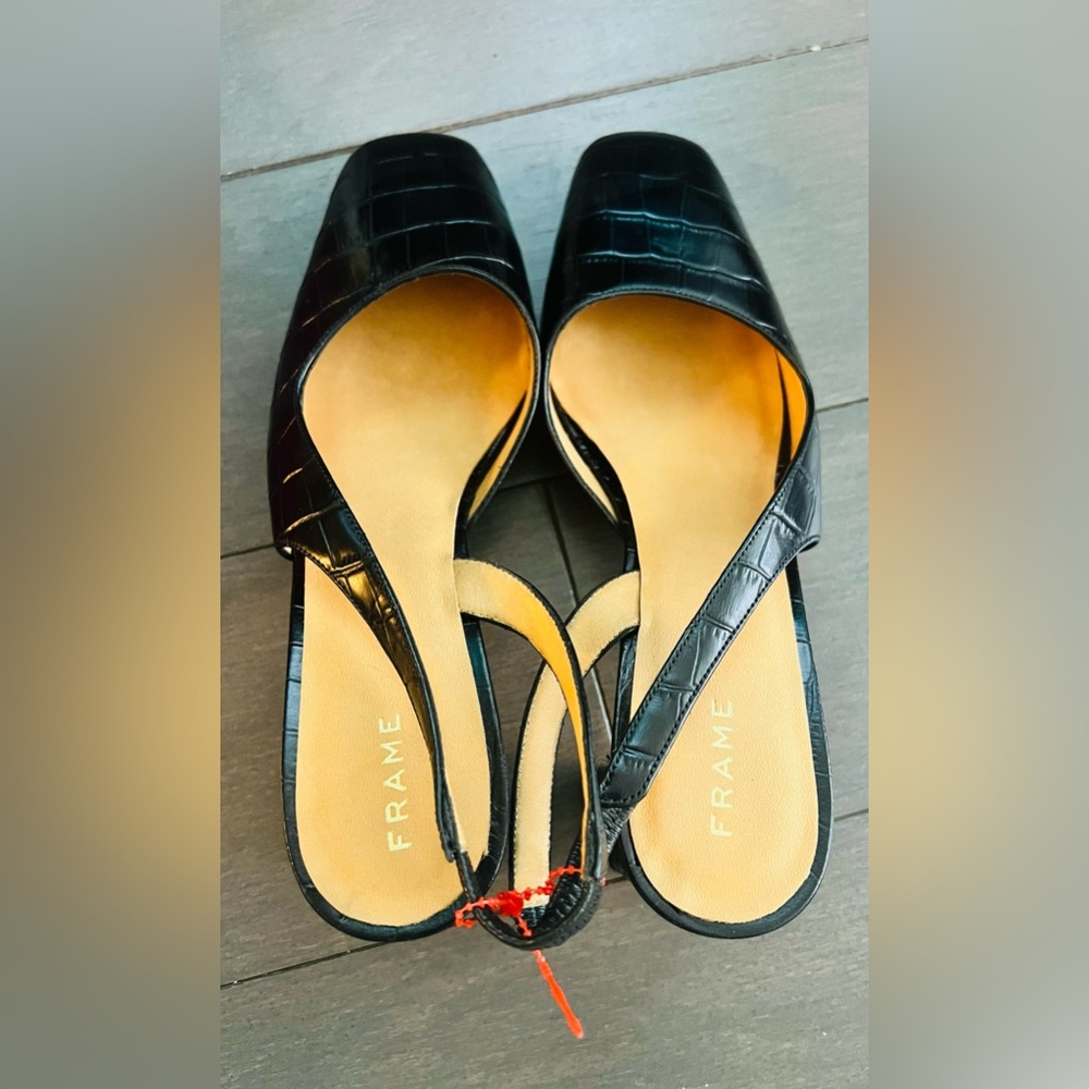 Frame heels US7.5/ EU 38 black cros embossed leather (no box available)